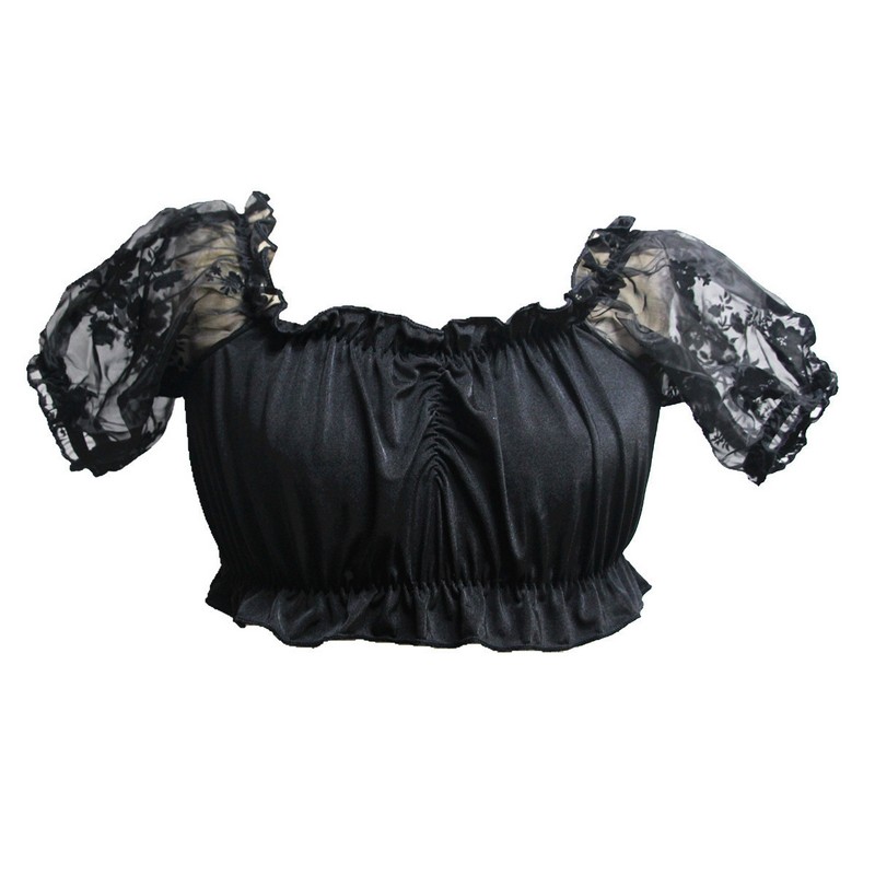 Women 3pcs Set Bundle Sale Burlesque Corset Dress with Sheer Floral Lace Blouse and Hi-lo Long Skirt Plus a Ruffle Hem Overbust Corset