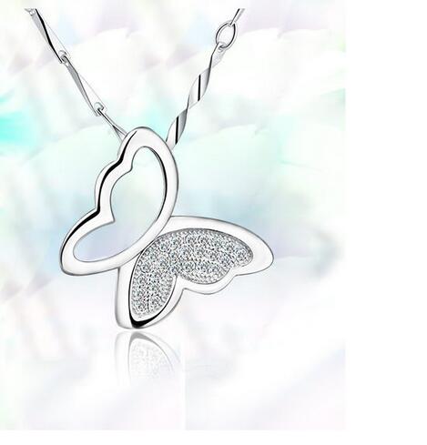 Fashion-Sterling Silver Plated Butterfly Pendant Necklace Charms Animal Bohemian Statement Crystal Pendant Jewelry For Women Christmas Gift