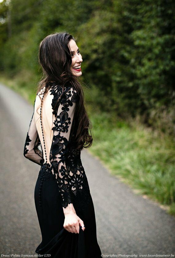 Black Lace Prom Dresses Cutaway Sides High Collor Mermaid Pageant Dress Long Sleeve Backless Formal Party Gowns