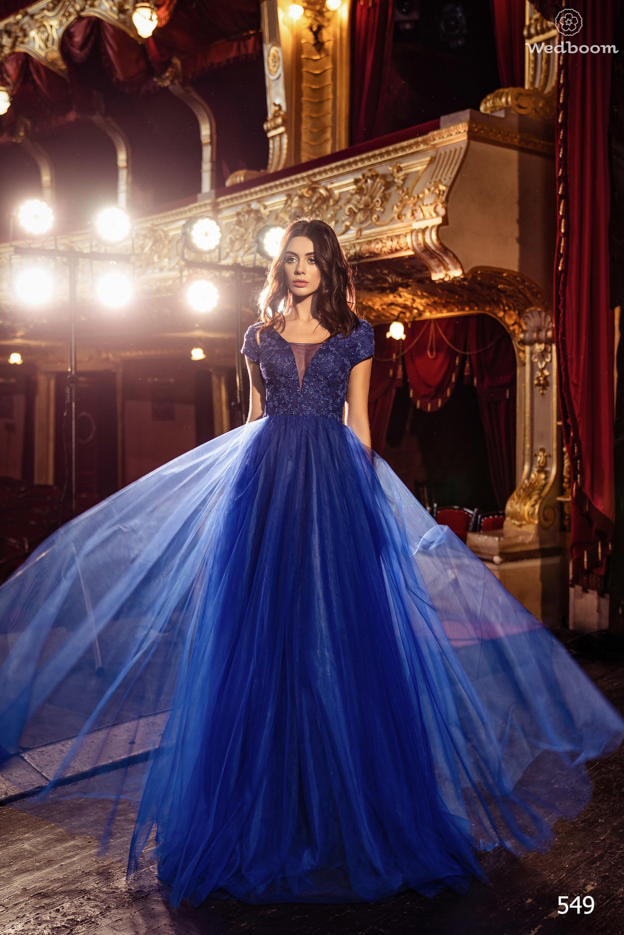 Royal Blue Evening Dresses Short Sleeve Lace Applique Red Carpet Fashion Gowns Floor Length Tulle Prom Party Dress