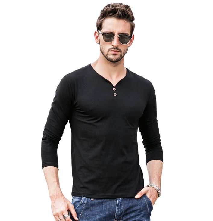 Spring New Mens V-neck Plain Long Sleeved T-shirt European And American Simple Young Mens T-shirt Tops, Navy blue 
Spring New Mens V-neck Plain Long Sleeved T-shirt European And American Simple Young Mens T-shirt Tops, Navy blue