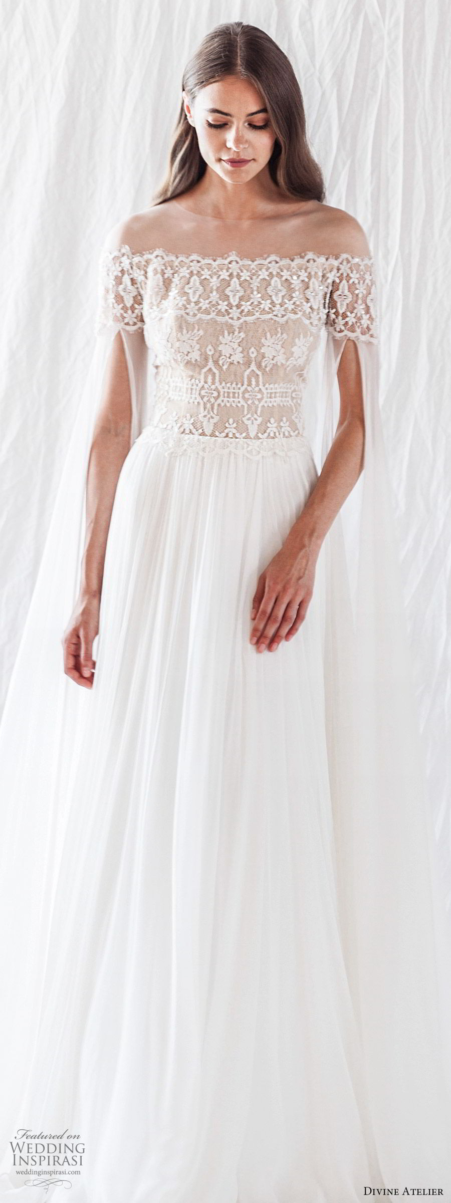 Divine Atelier 2019 Beach Wedding Dresses Lace Appliques With Long Sleeves Chiffon Bohemia Bridal Gowns Plus Size Caftan