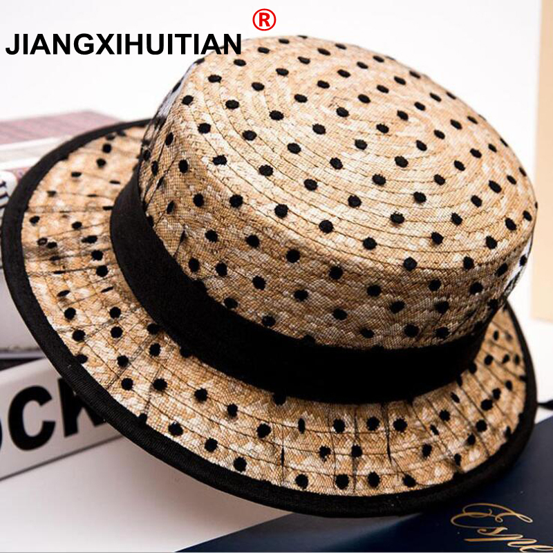 summer 100% good quality Flat Sun Hat Women's bow Straw Hats For Women Beach hat chapeau femme boater Gift D19011106