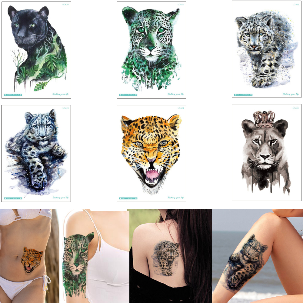 Watercolored Drawing Animal Leopard Tiger Decal Body Tattoo Design Fake Waterproof Temporary Tattoo Sticker Transfer Paper for Woman Man DIY
Watercolored Drawing Animal Leopard Tiger Decal Body Tattoo Design Fake Waterproof Temporary Tattoo Sticker Transfer Paper for Woman Man DIY