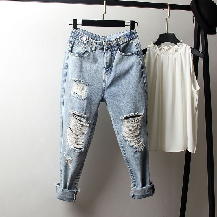 2020 New Autumn Women High Waist Loose Jeans Trousers Hole Ripped Fashion Harem Casual Streetwear Oversized Denim Pants W14, Blue
2020 New Autumn Women High Waist Loose Jeans Trousers Hole Ripped Fashion Harem Casual Streetwear Oversized Denim Pants W14, Blue
