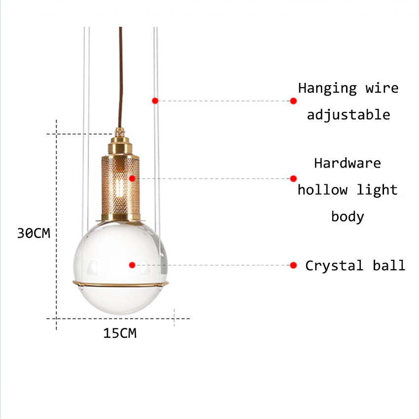 Nordic LED Crystal Ball Pendant Lights Lighting Postmodern Cafe Bar Living Room Lamp Restaurant Bedroom Decoration Light Fixture