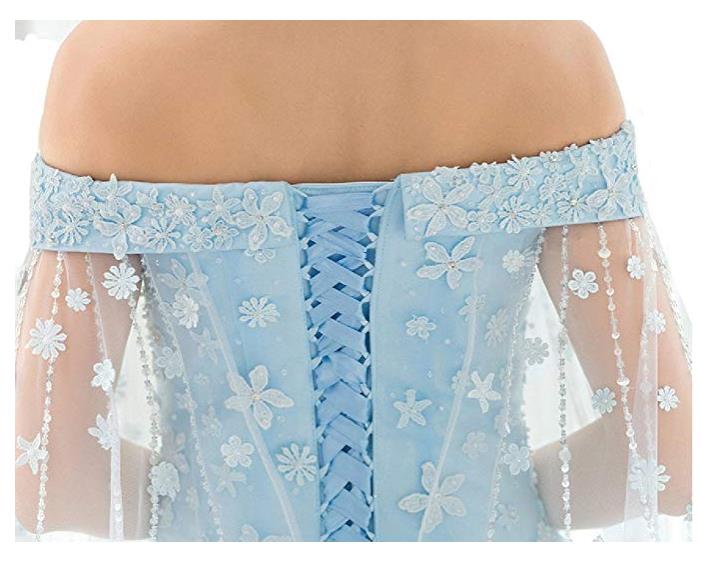 3D Floral Beaded A Line Blue Off Shoulder Wedding Dresses with Wraps 2019 Plus Size Bridal Gowns Lace Up Vintage Ball Gown Long Formal Gowns