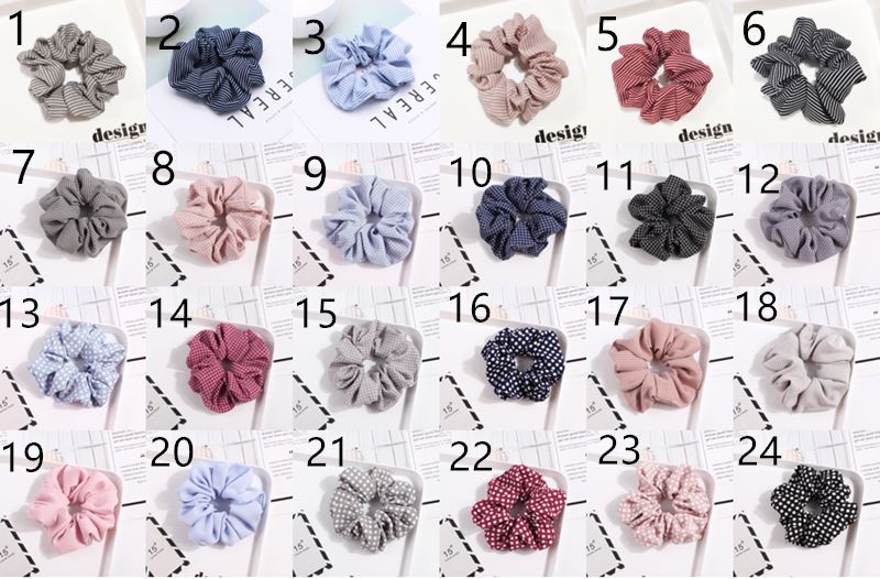 24 style Scrunchies Hair Rope Dot Stripe Grid Fabric Scrunchies Hair Accessories For Women Elastic Hairbands Girls Elegant Ponytail Hair L