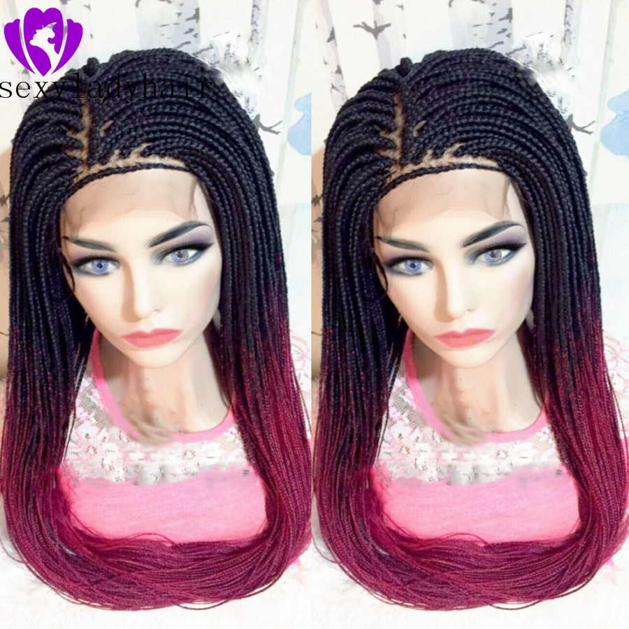 13*4 Lace Front Synthetic Wigs For Black Women 24Inch African American Braided Ombre pink Wigs Long Tendy Lace Front box Braids Wigs