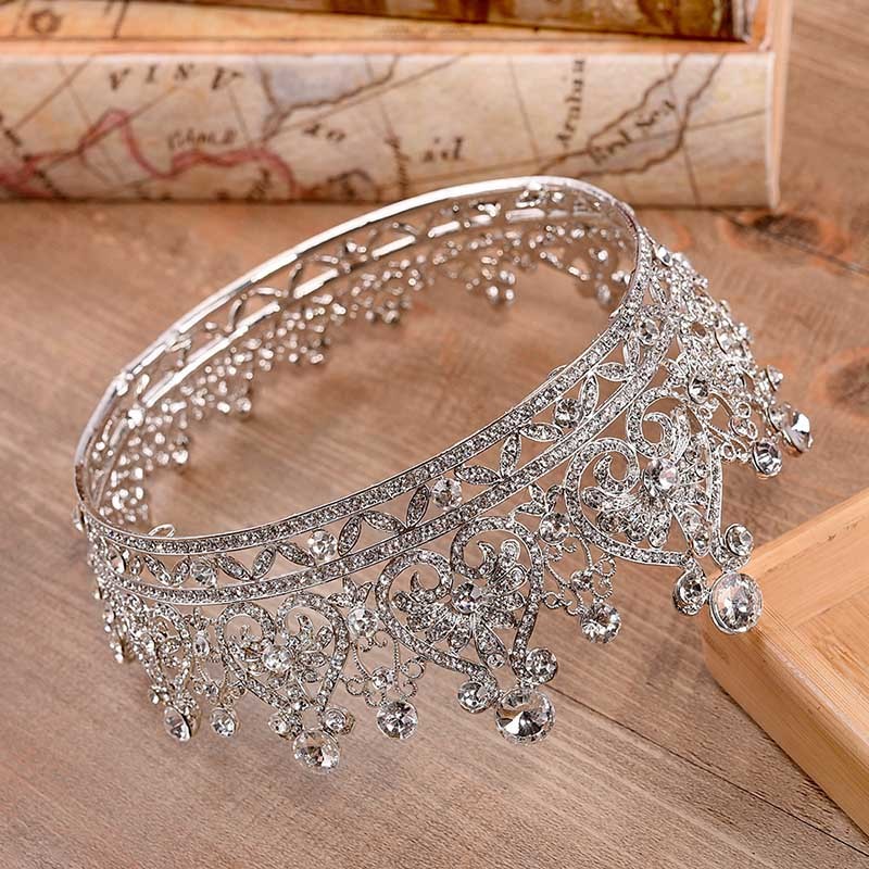 Princess Jewelry Large Full Circle Rhinestones Queen Pageant Crown Wedding Bridal Hair Jewelry Wedding Dress Accessories T200110