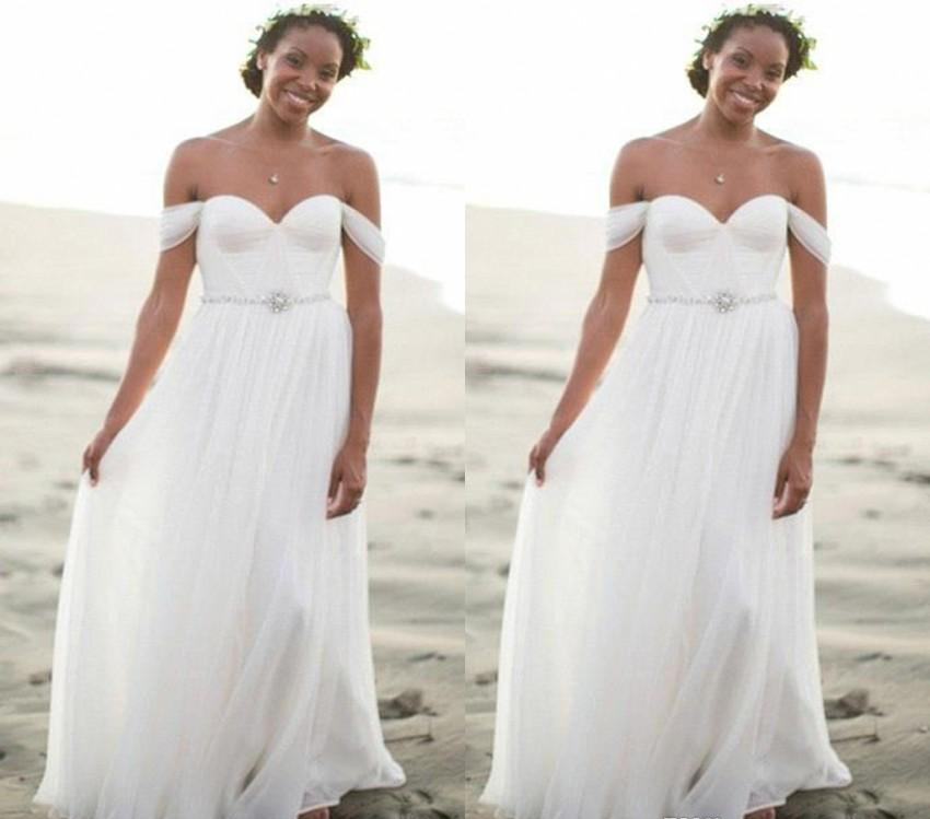 Elegant White Boho Wedding Dresses A Line Chiffon Bohemian Beach Country Garden Church Formal Bride Bridal Gowns Custom Made Plus Size