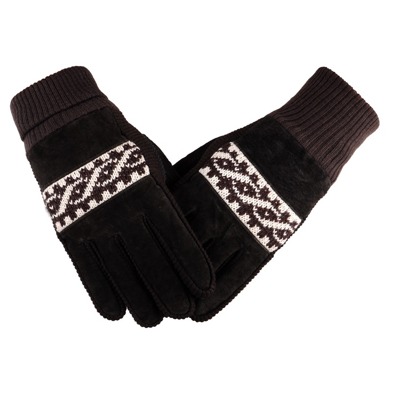 

Mens Winter Motorbike Driving Cold Proof Gloves Wool Knitting Black Brown Pigskin Glove for Gift