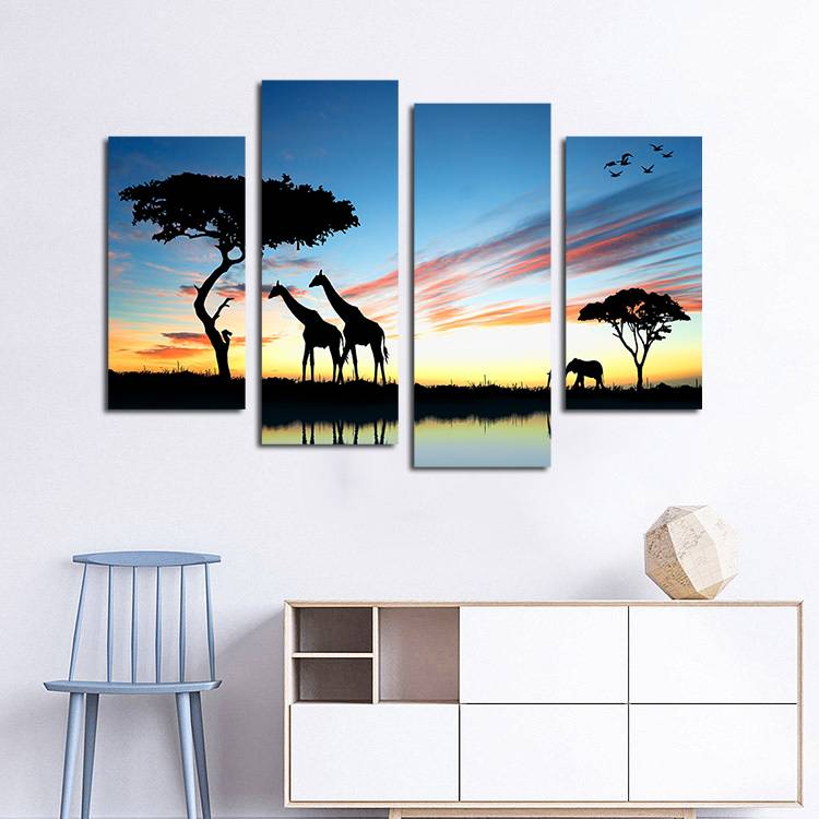 4pcs/set Unframed African Giraffe Silhouette Print On Canvas Wall Art Picture For Home and Living Room Decor