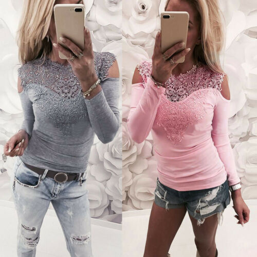 New Fashion Women Solid Lace Cold Shoulder Long Sleeve Slim Top T-Shirts Brief Womens Ladies Casual T Shirt Tops, Black
New Fashion Women Solid Lace Cold Shoulder Long Sleeve Slim Top T-Shirts Brief Womens Ladies Casual T Shirt Tops, Black