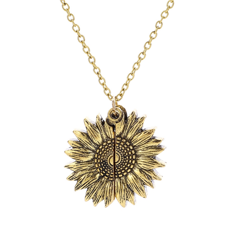 qimoshi Sunflower multilayer can open lettering necklace love round flower pendant woman fashion jewelry single product 12pcs