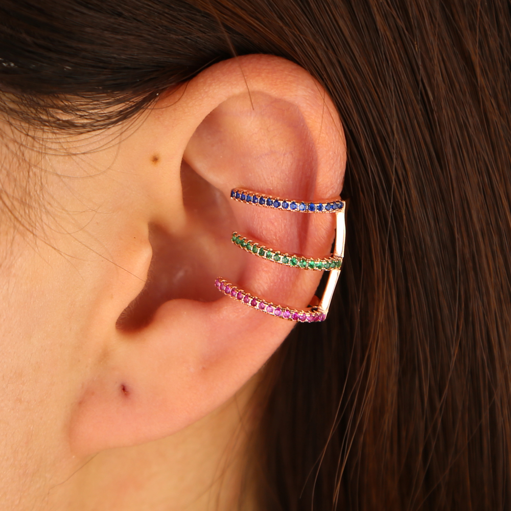rose gold plated 3 colors cz circle clip on earrings fashion women chic jewelry no piercing ear cuff