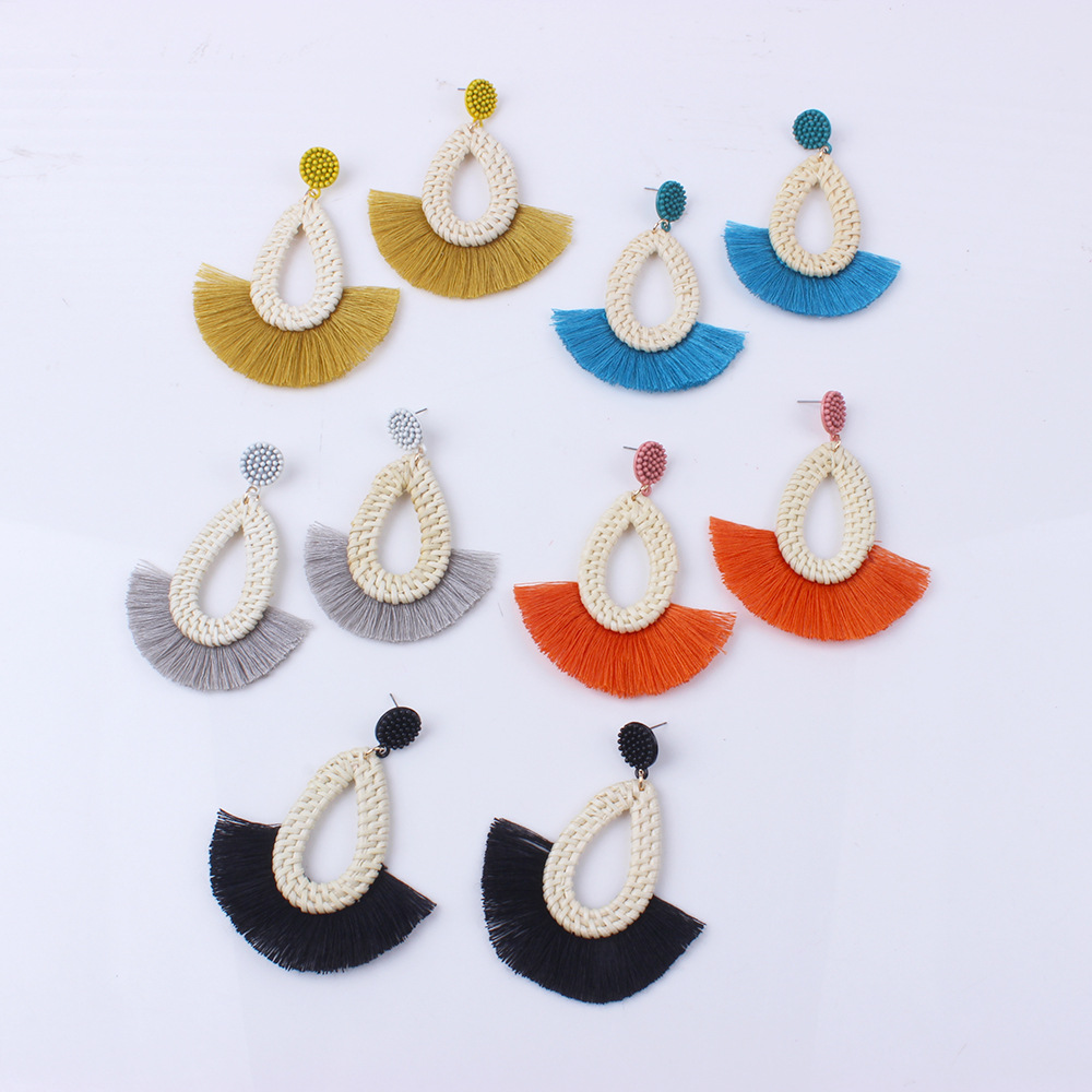 Woven earrings fan-shaped tassel earrings women's bohemian jewelry statement chandelier wind tassel woven earrings
