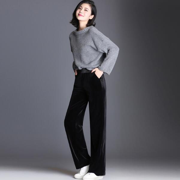 2020 Women velvet long Pants Autumn Winter Warm wide leg pants Elastic Waist plus size office wear Trouser DV73, Black
2020 Women velvet long Pants Autumn Winter Warm wide leg pants Elastic Waist plus size office wear Trouser DV73, Black