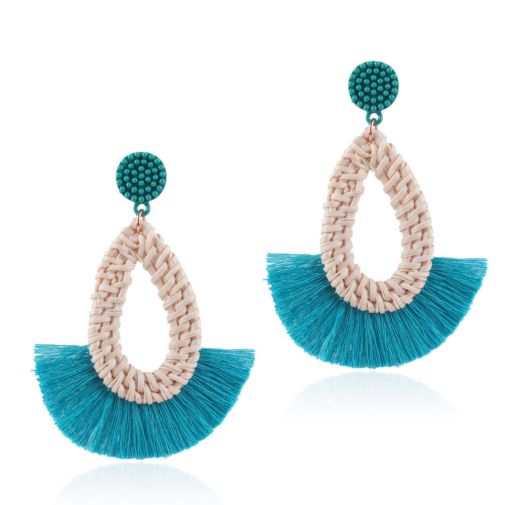 Woven earrings fan-shaped tassel earrings women's bohemian jewelry statement chandelier wind tassel woven earrings