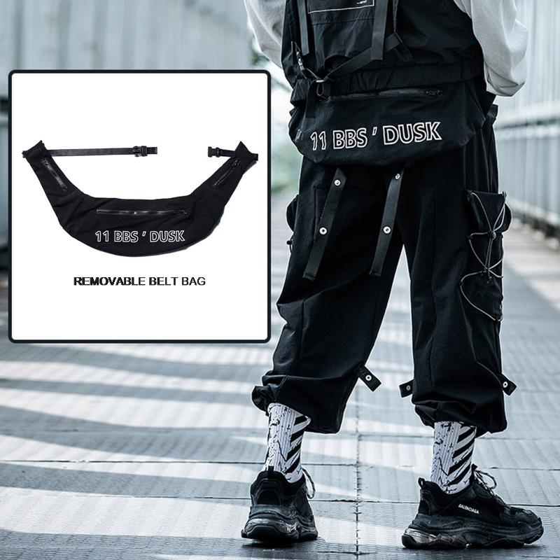 AELFRIC Removable Belt Bag Cargo Pants Men Fashion Reflective Casual Harajuku Streetwear Sweatpants Hip Hop Joggers Trouser