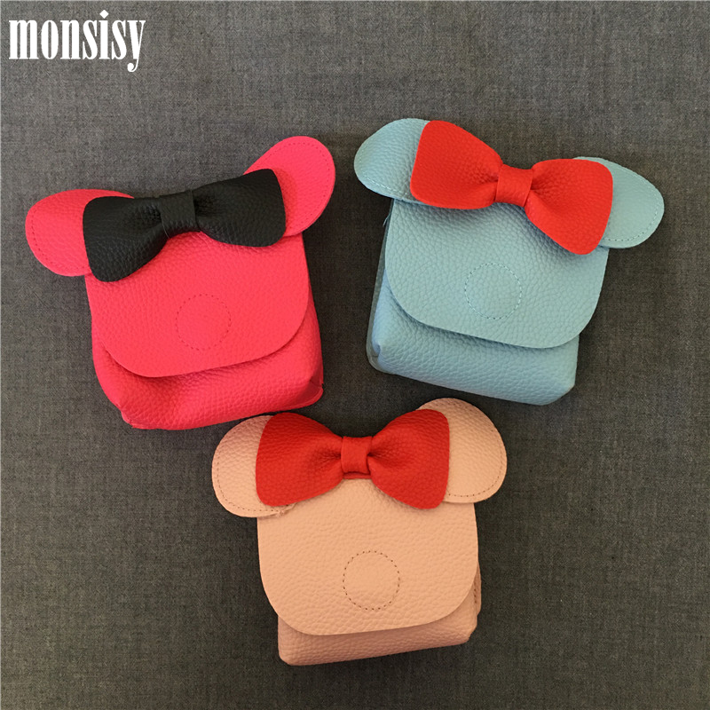 Monsisy Girl Coin Purse Children Wallet Kid Small Change Purse Money Bag Toddler Coin Box Pouch Mouse Head Bow Baby Mini Handbag
