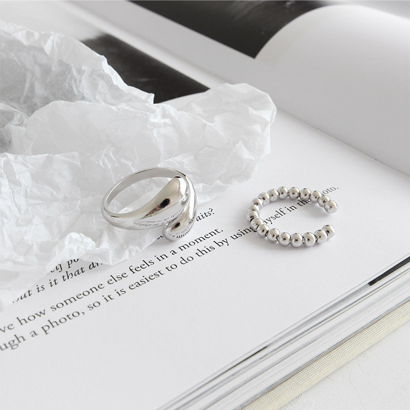 New Chic Style 925 Sterling Silver Double Waterdrop Open Size Rings For Women Minimalist Glossy Adjustable Ring Wedding Jewelry