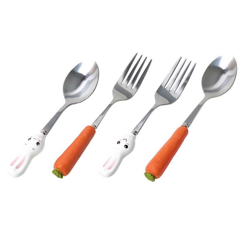 Creative Carrot Knife Scoops Spoons Stainless Steel Cutlery Set For Children Kids Lovely Tableware Fork