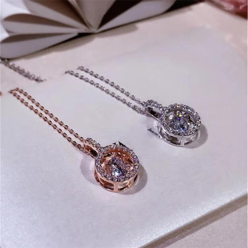 Sterg Sier & Rose Gold Clavicle Necklace with White Topaz CZ Dia Dancing Pendant for Women - Gift Box Included