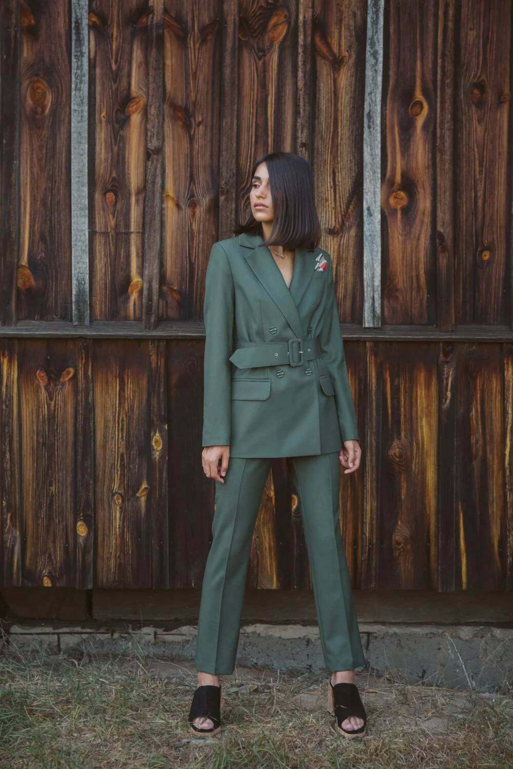 Green Blazer Ladies Women Suit Double Breasted Casual Coat Jacket Pants Mother of the Bride Suits Formal Wedding Guest Wear