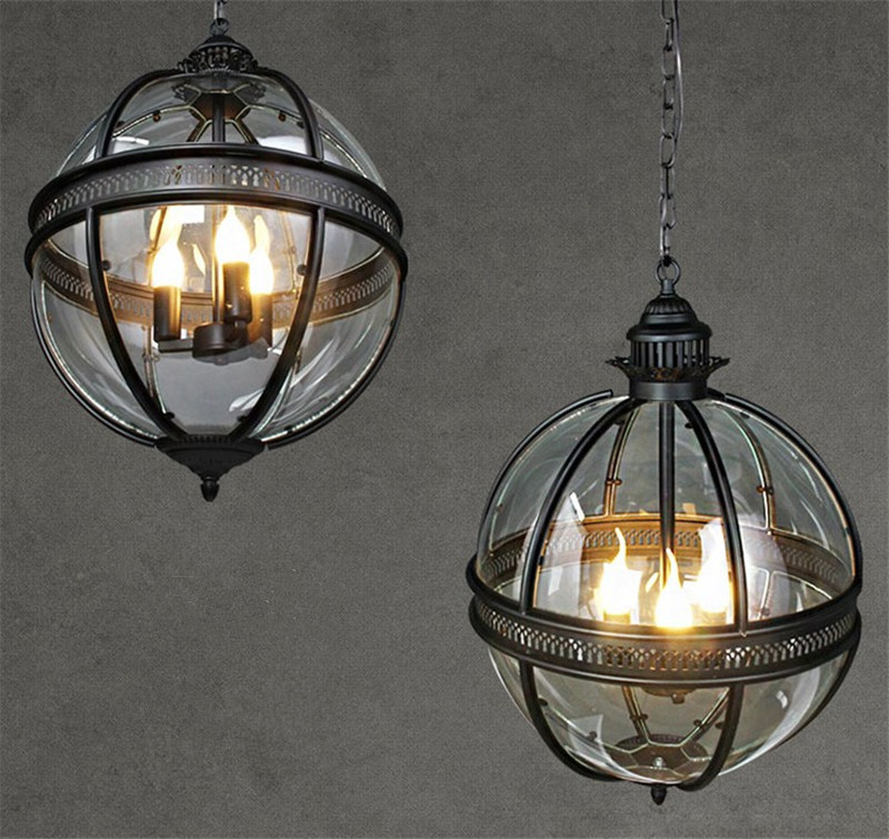 Vintage Loft Globe Pendant Lights Wrought Iron Glass Shade Round Lamp Kitchen Dinning Bar Table Luminaire Fixture Hanging Lamps