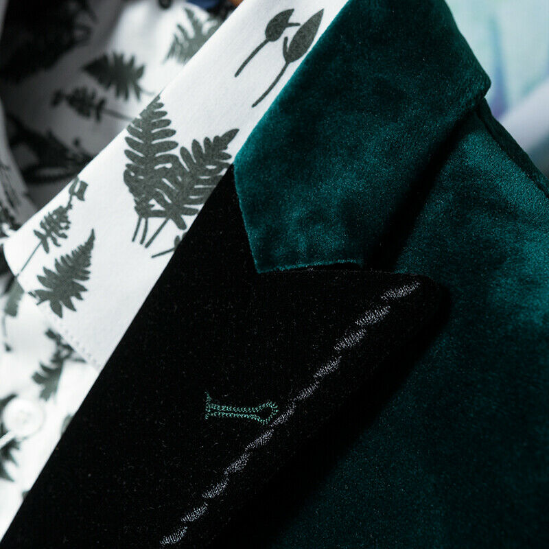 Dark Green Mens Velvet Suits Blazers One Button Groom Party Wedding Tuxedos Slim Fit Men Dinner Suit Jacket Prom Formal Wear