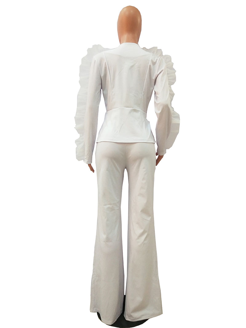 Bonnie Forest Formal Long Sleeve Ruffles Jacket And Pant Set Womens Elegant Ruffled Blazer Set Office Tracksuit Formal Wears
