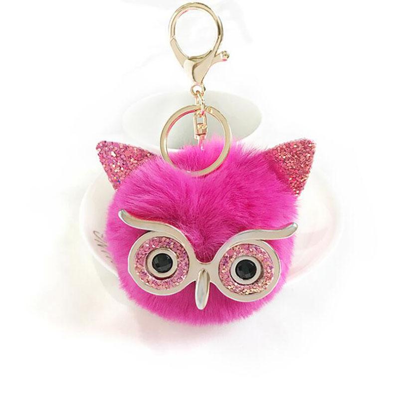 10pcs/Lot Girls Jewelry Key Chains Fashion Owl Fluffy Cute Key Ring Party Gift Car Decorations for Women Bags Pendant Ornament