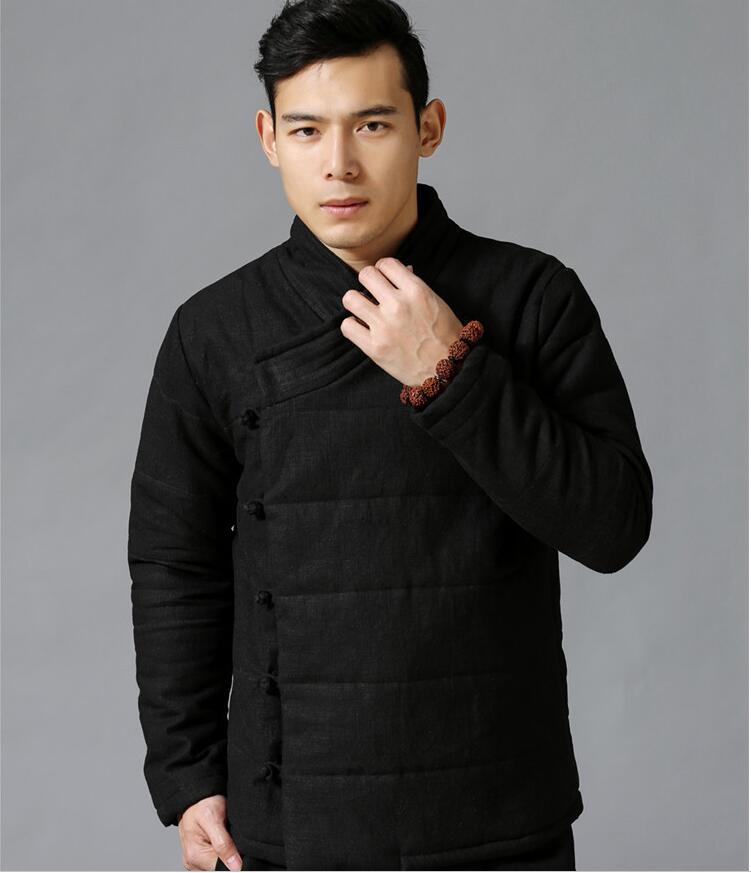 East Asian Vintage Jacket Winter men ramie cotton padded clothes slant lapel Chinese Style Coat Traditional Warm Cotton Linen clothes