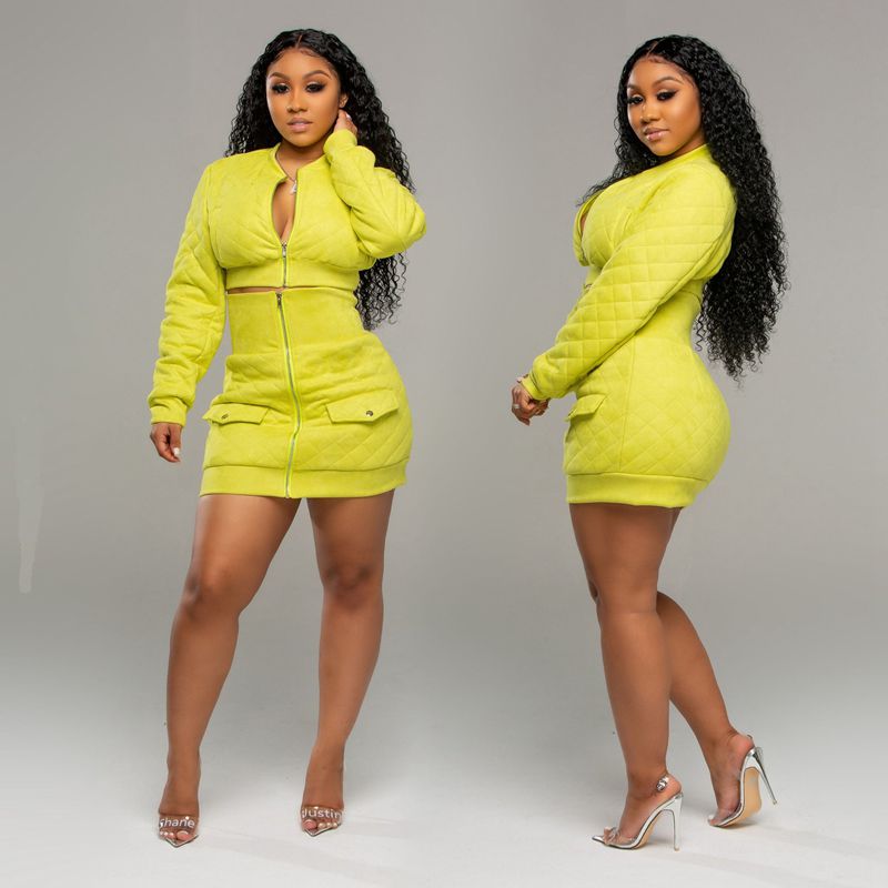 ZOOEFFBB Sexy Two Piece Set Women Autumn Winter Outfits Festival Clothing Zip Crop Top and Mini Skirt Matching Suits 2 Piece Set