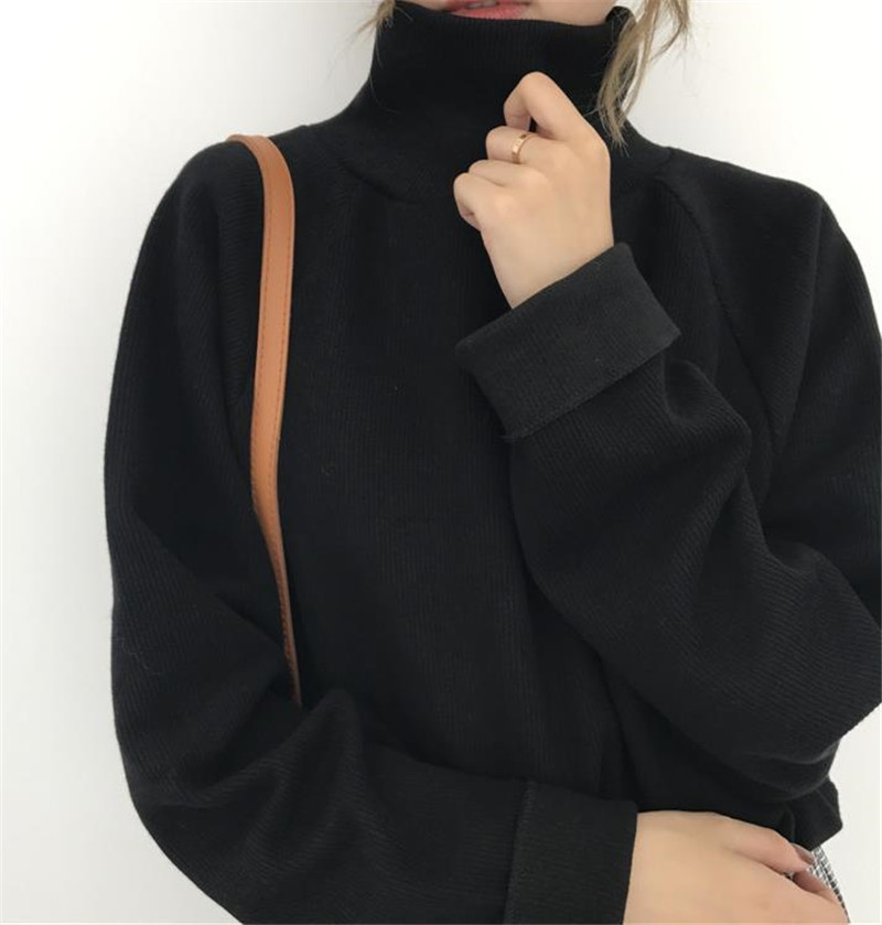 Women Sweater White Black Casual Turtleneck Sweater Spring Autumn Knit Sweater Women Pullover Plus Size jumper sweter mujer 30 LY191217