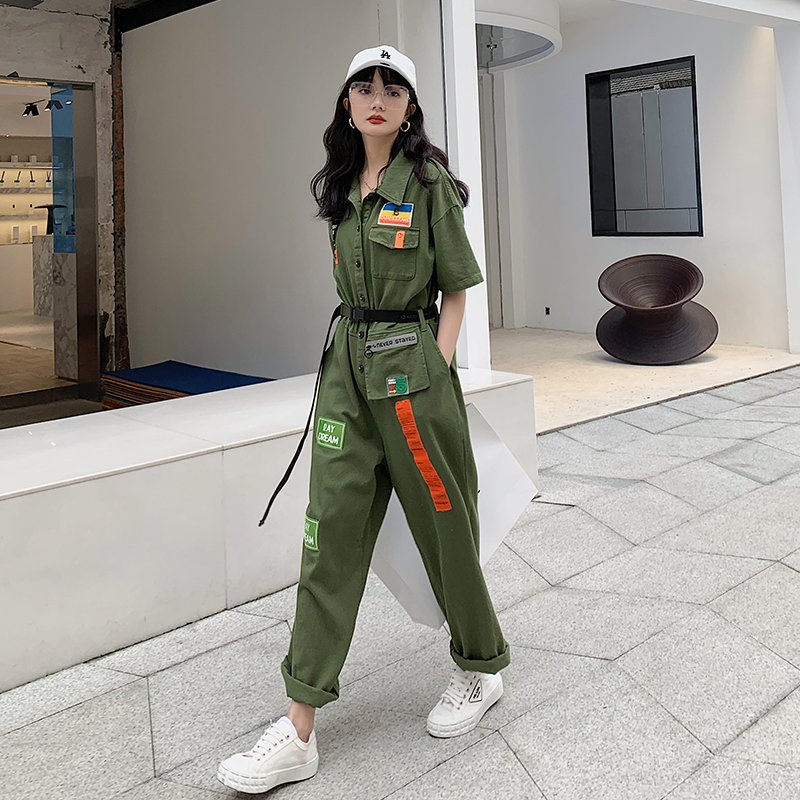 Women Jumpsuit Short Sleeve Patchwork Cargo Straight Trouser Overalls Female Streetwear Hip Hop Harem One Piece Pants RomperT101, Army green
Women Jumpsuit Short Sleeve Patchwork Cargo Straight Trouser Overalls Female Streetwear Hip Hop Harem One Piece Pants RomperT101, Army green