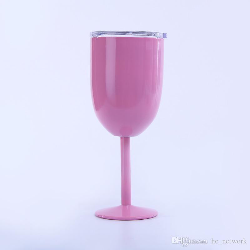 Colorful 10oz Goblet Tumbler With Lid Stianless Steel Wine Glasses Double Wall Insulated Travel Party Wine Mugs