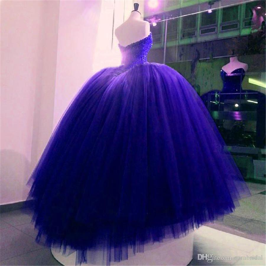 Luxury Pearls Quinceanera Dresses Strapless Sweetheart Ruffle Bling Beaded Royal Blue Prom Dresses Ball Gown Evening Gowns