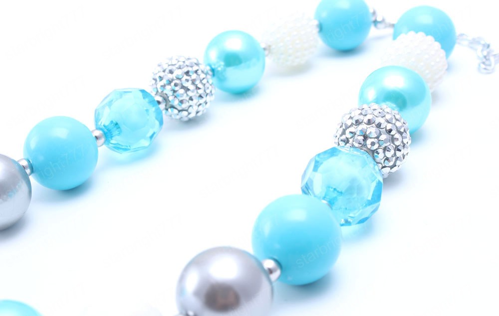 Fashion Blue Kid Chunky Necklace Snow Flower Girl Children Bubblegum Bead Chunky Necklace Toddle Kid Jewelry