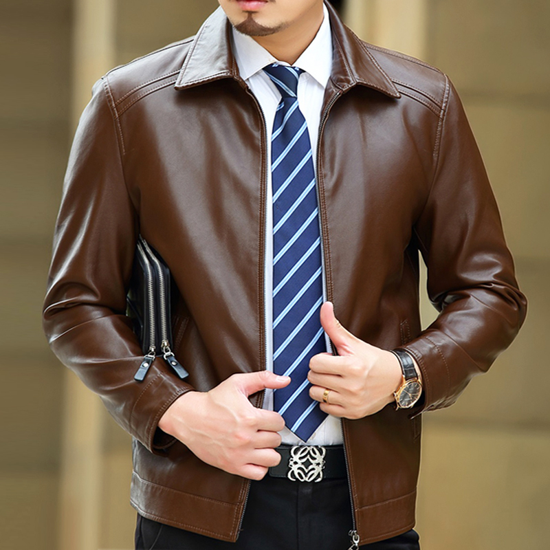 Men Clothing Men Leather Jackets And Coats Men's Lapel Leather Jacket Autumn And Winter Models Middle-aged Jacket Casual, Black single lining
Men Clothing Men Leather Jackets And Coats Men's Lapel Leather Jacket Autumn And Winter Models Middle-aged Jacket Casual, Black single lining