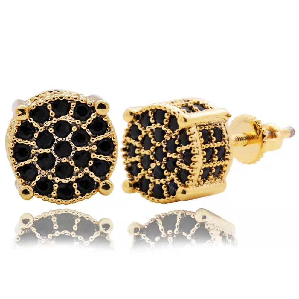 hip hop iced out ear studs for men luxury designer bling black diamond earrings 18k gold plated fashion ear jewelry birthday gifts