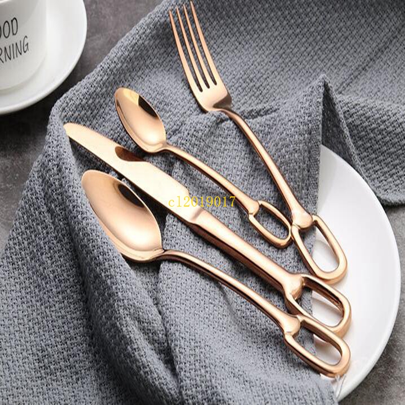 free shipping 10set Creative Nordic 304 stainless steel tableware set hanging hole series knife fork spoon practical Western tableware set o
