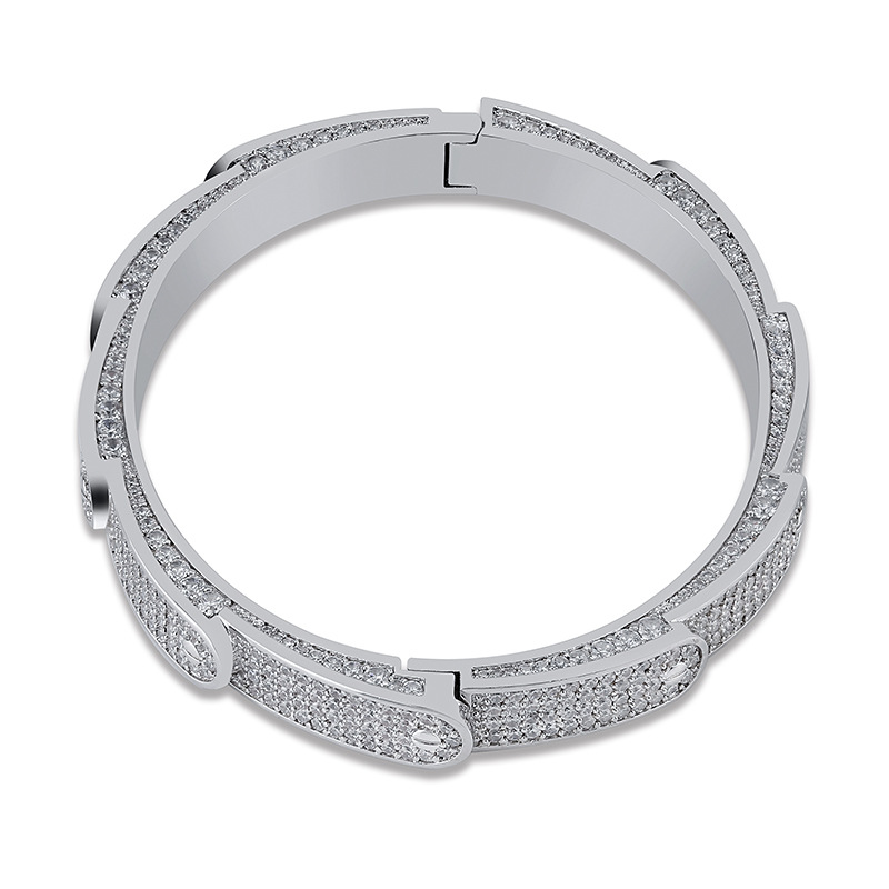 18K Gold and White Gold Plated CZ Cublic Zirconia Mens Hip Hop Iced Out Bangle Bracelets Gold and Diamond Hot Wheels Bangle Gifts for Guys