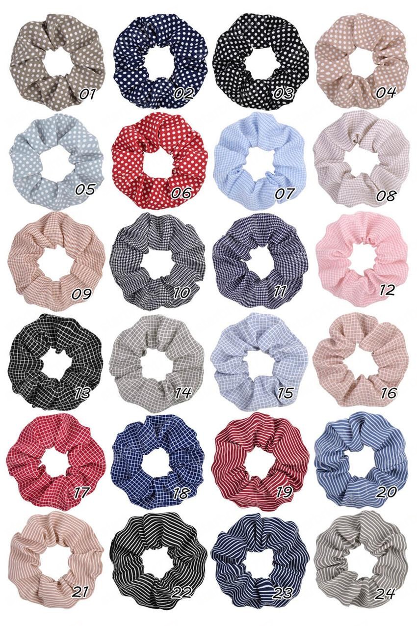 24 Colors Ponytail Holder Hair Scrunchy Elastic Grid Stripe Dot Hair Bands Scrunchy Hairbands Ties Ropes for Women Girls