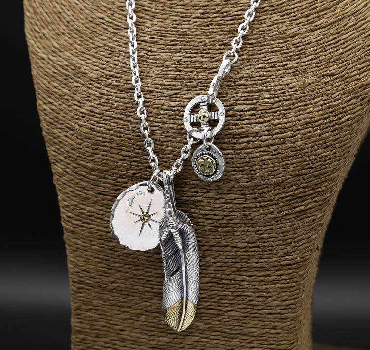 925 sterling silver fine jewelry antique silver Japanese vintage hand-made designer necklaces feather & eagle claw pendants