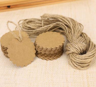 Round Scalloped Kraft Paper Card Gift Tag DIY Tag Price Label with 10M Jute Twine (Brown) 500pcs 60mm