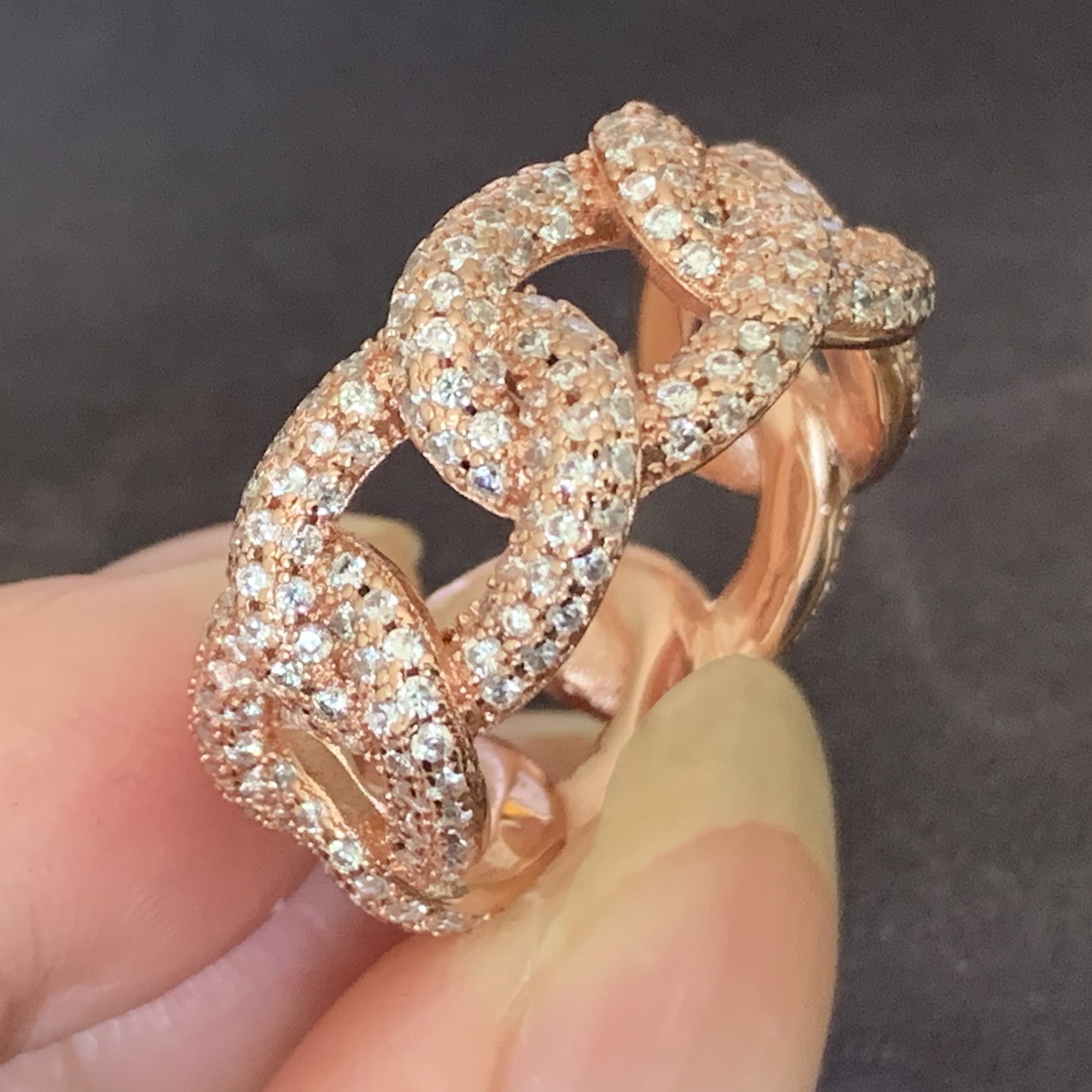 Hip Hop Vintage Fashion Jewelry 925 Sterling Silver&Rose Gold Fill Pave White Sapphire CZ Diamond Gemstones Link Chain Wedding Bridal Ring