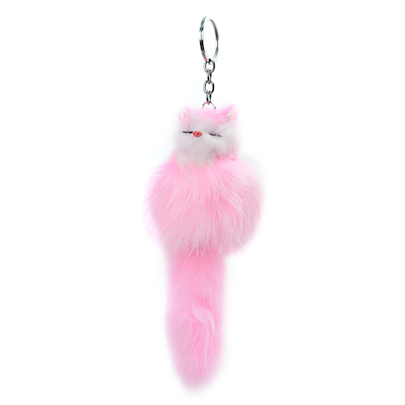cute fluffy bowknot fox ball key chain rings pompom real fox fur charm keychain car bag key ring women jewelry