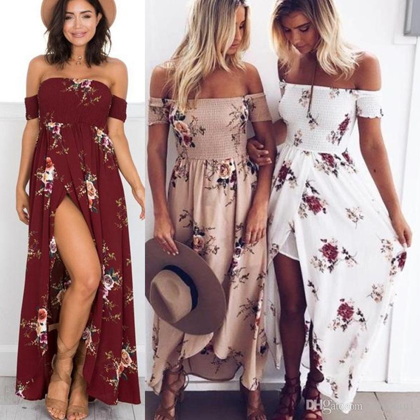 2020 casual dresses Boho style long dress women Off shoulder beach summer dress new year Vintage chifon white maxi dress vestidos de festa